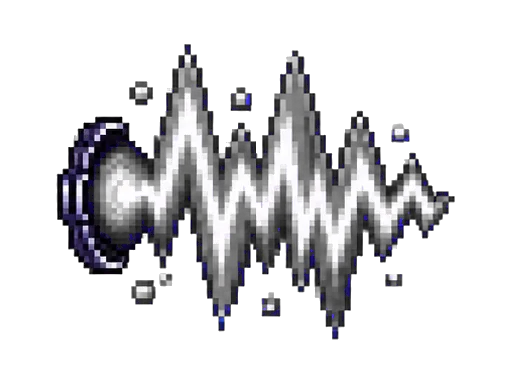 Pixel-art bass shockwave — a jagged white waveform