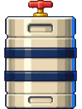Pixel-art beer keg with a red tap