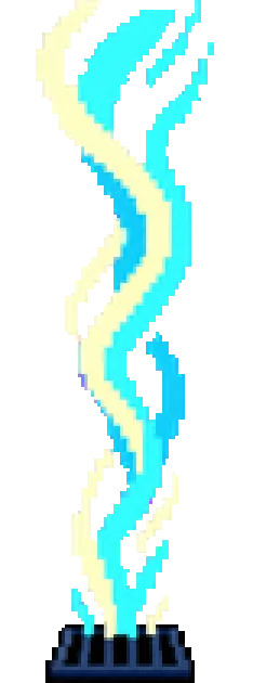 Pixel-art rooftop updraft — a cyan column of rising air