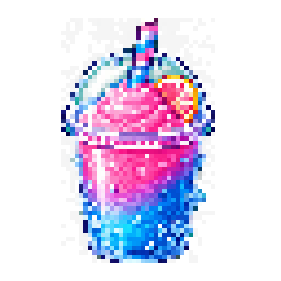 Pixel-art frozen slushie in a clear cup